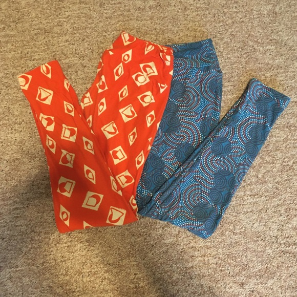 Lularoe blue patterned and orange leggings. - Picture 3 of 3